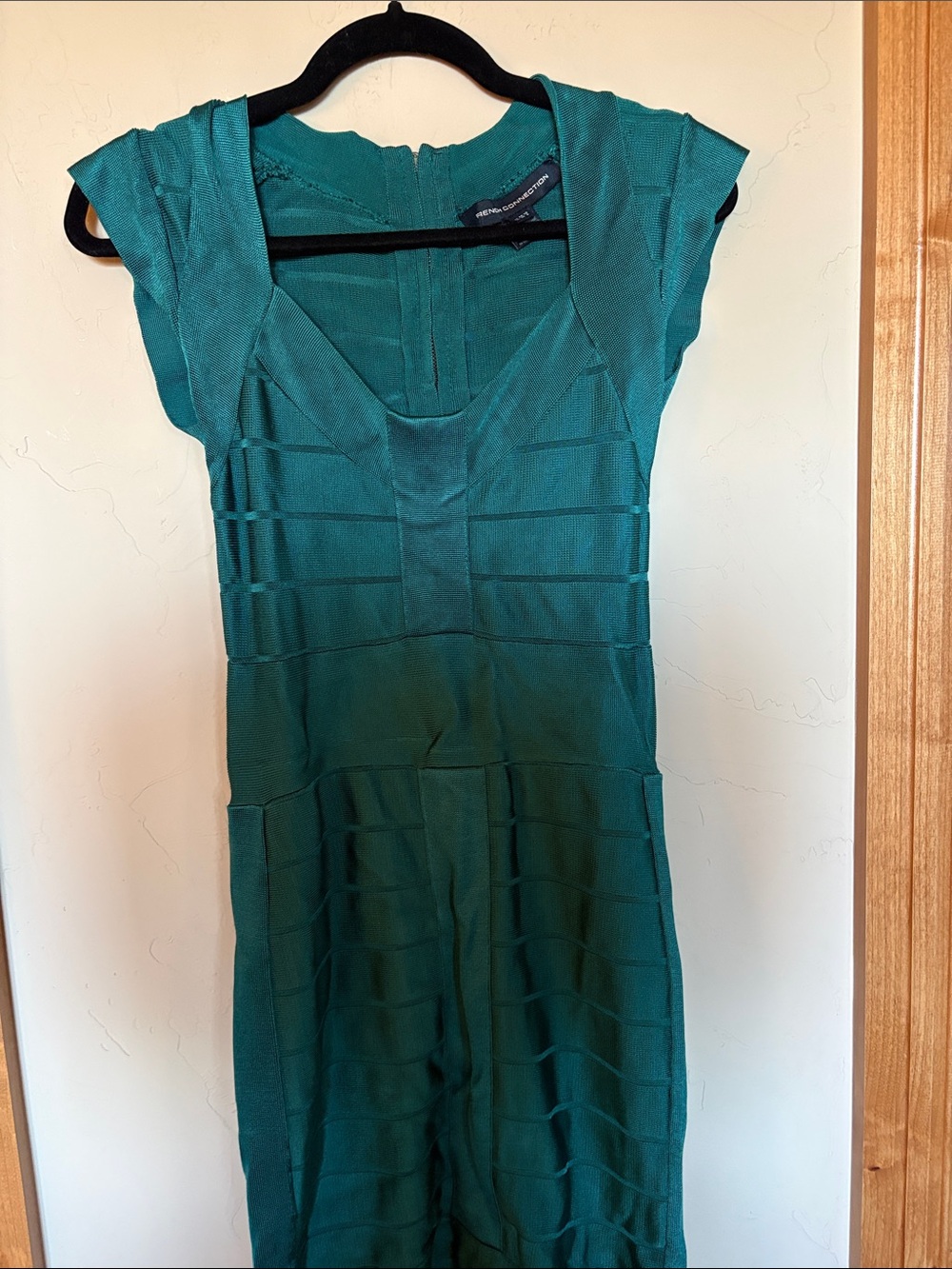 French connection TEAL BODYCON DRESS - Structured Cap Sleeve Dress